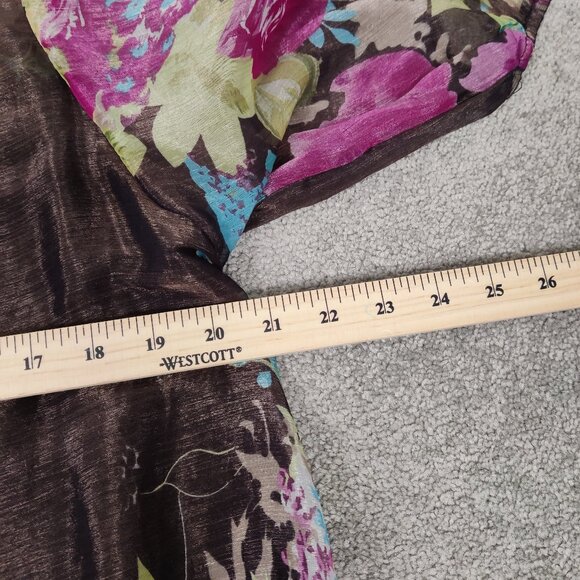 HuaSiJie Women's Blouse Sz L Brown Floral Sheer Lined Cotton Blend Spring Summer - Picture 8 of 9
